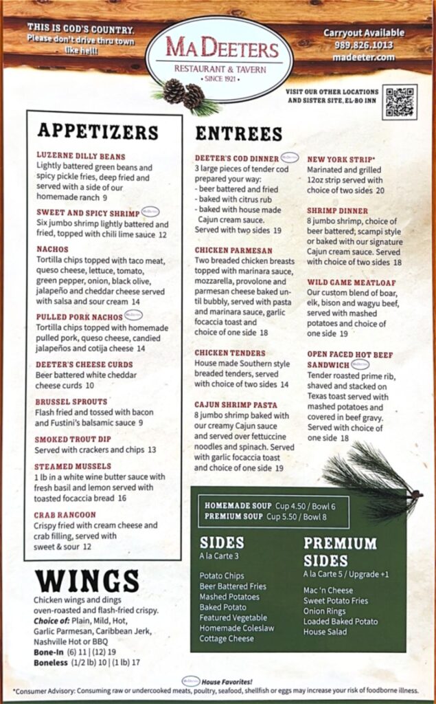 Ma Deeters Menu 1